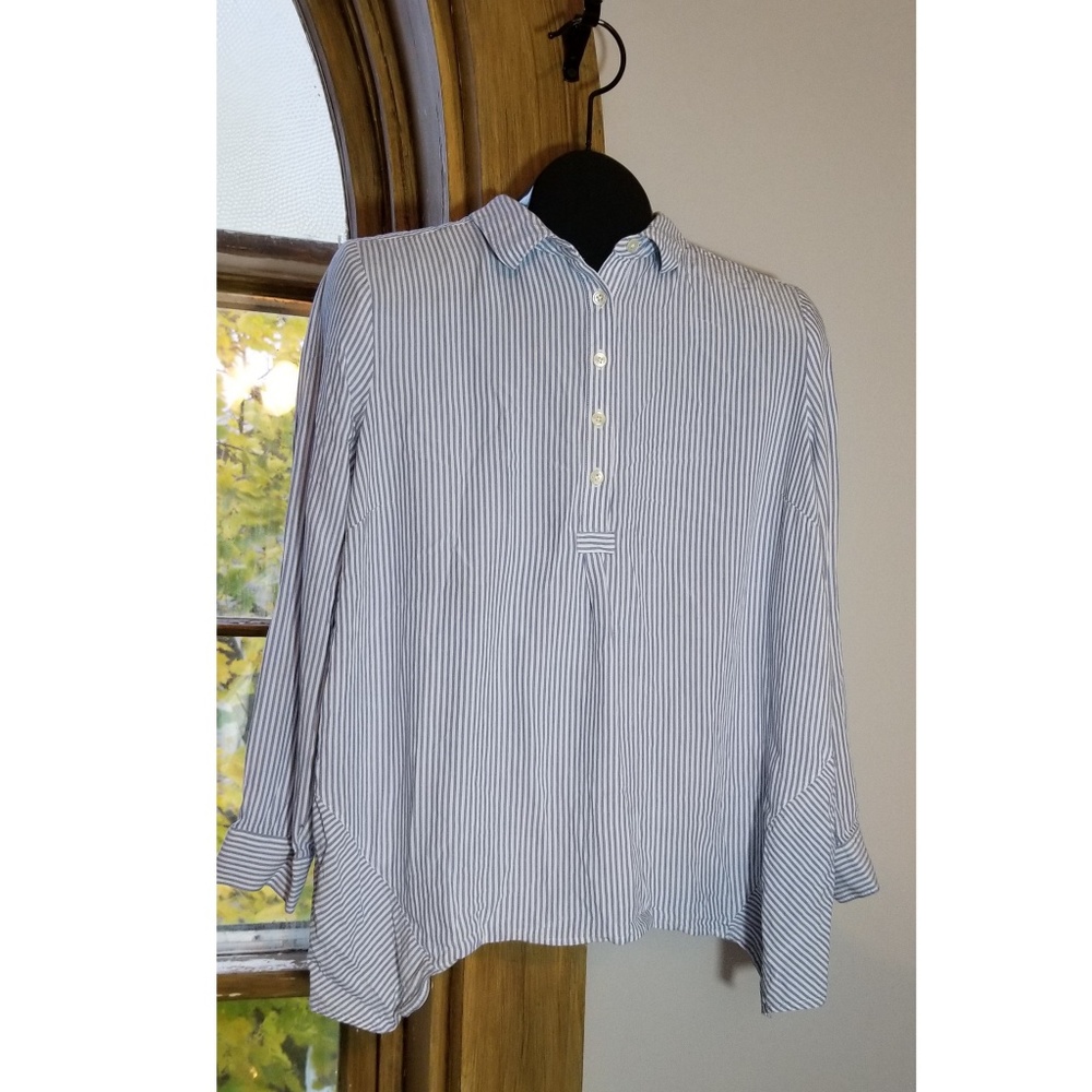 J Jill Striped Long Sleeve Top Buttons Petite Larg